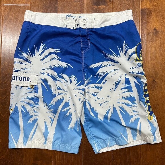 Corona Cerveza Swimming Board Trunks Shorts Blue White Men's Size Extra Large - Picture 2 of 8